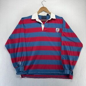 Vintage Kansas Jayhawks Rugby Shirt mens XL Red Blue Striped Colorblock Thin 90s